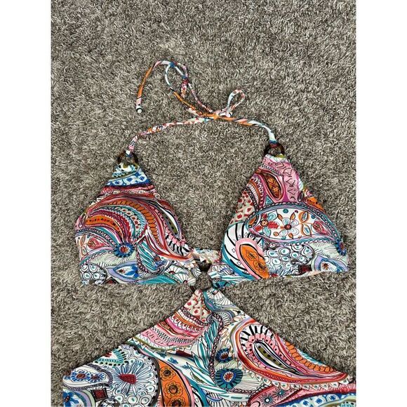 J. Crew scribble floral print cutout one piece swimsuit multi color O rings 12 - Picture 5 of 14